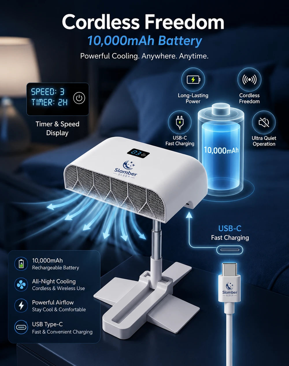 Slomber Sleep Bed Cooling Fan
